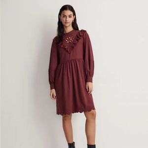NWT Madewell Embroidered Ruffled Flannel Mini Dress